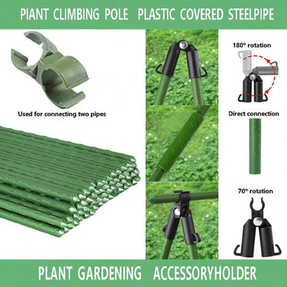 20pcs Garden Plastic-coated Metal Plant Climbing Pole Support Frame, Climbing Pole Connected To The Bracket fixing Clamp Accesso