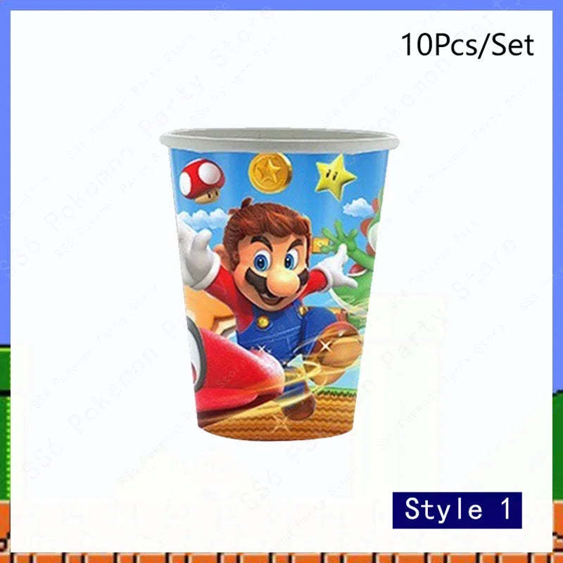 Super Mario Bros Birthday Decoration Party Supplies Disposable Tableware Baby Shower Paper Cup Tablecloth Plate Napkin Bag Kit