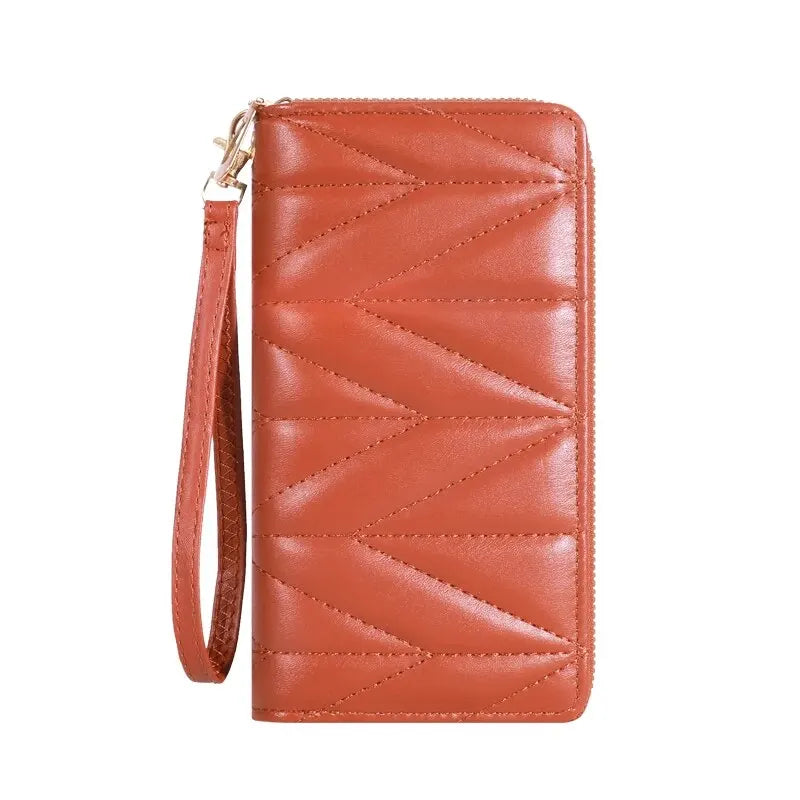 Fashion Quilted Long Wallet For Women, Zipper Around Clutch Coin Purse, Multi Card Slots Mobile Phone Bag