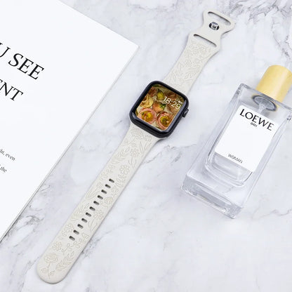 Engraved Strap for Apple Watch Ultra Band 2 49mm 45mm 44MM 38 40mm 41mm Floral Bracelet Fashion IWatch Series 9/8/7/6/5/4/3/se