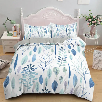 Botanical Leaves Duvet Cover Floral Print King Bedding Set Soft Microfiber Geometric Pattern Comforter Cover With 2 Pillowcases