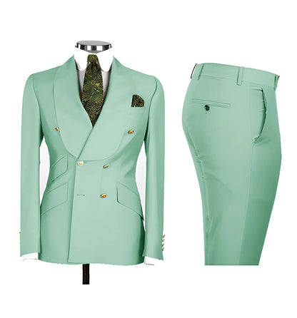 Chic Light Blue Double‑Breasted Groom Suit – Peak Lapel 2‑Piece Formal Wedding Tux Set