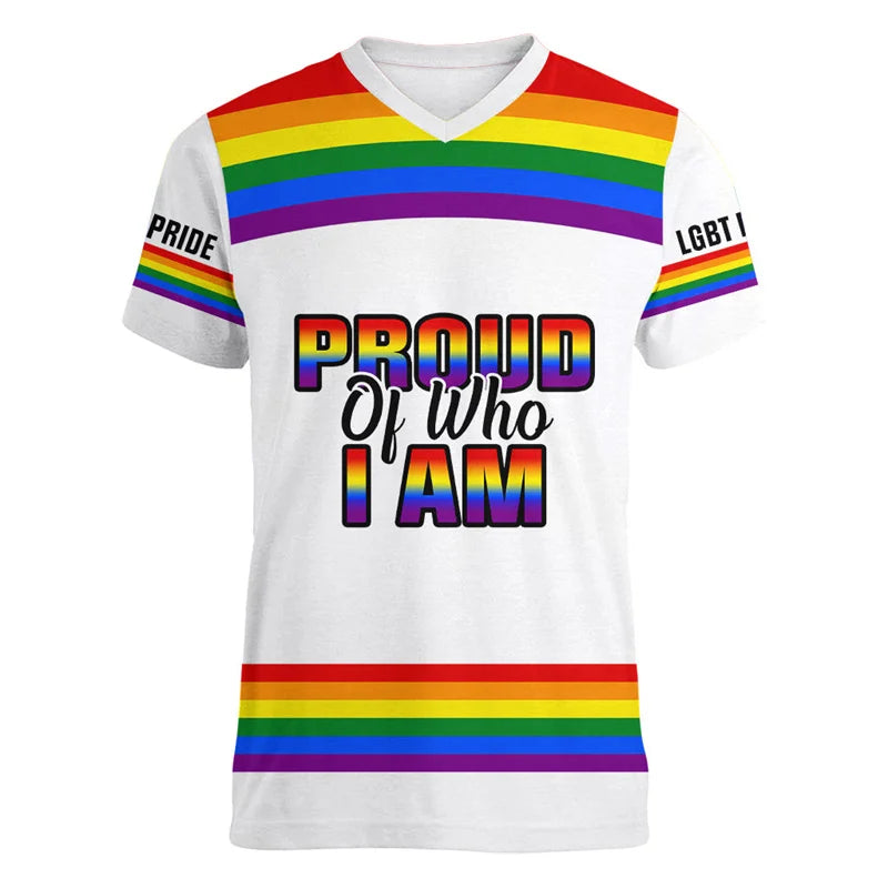 Fashion Gay Pride LGBT T-shirt For Men Women Love is Love Rainbow V Neck T Shirt Street Party Short Sleeve Oversized Tee Shirts