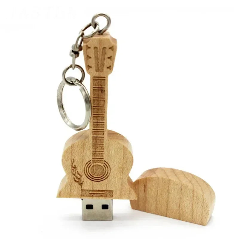 Wooden Guitar USB2.0 Flash Drive 4G 8G 16G 32G 64GB 128G Comes With Key Chain Gifts Pen Drives Box Memory Stick