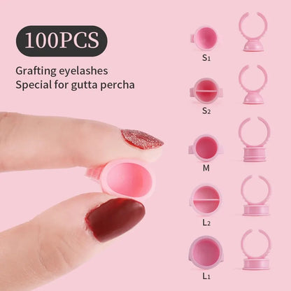 100pcs Disposable White Eyelash Glue Ring Cup Holder Container Tattoo Pigment Eyelash Extension Tools Lash Supplies Accessories
