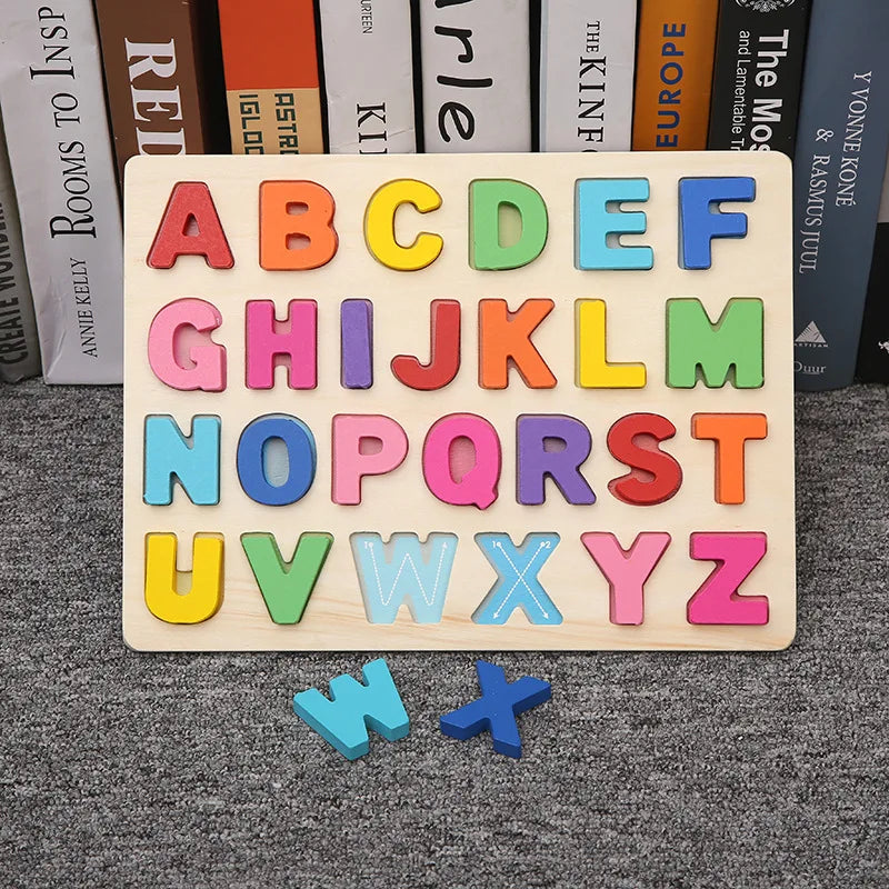 Baby Wooden Puzzles Montessori Toys 1 2 Years Toddler Toys Hand Grab Board Alphabet Number Cognition Learning Educational Toys
