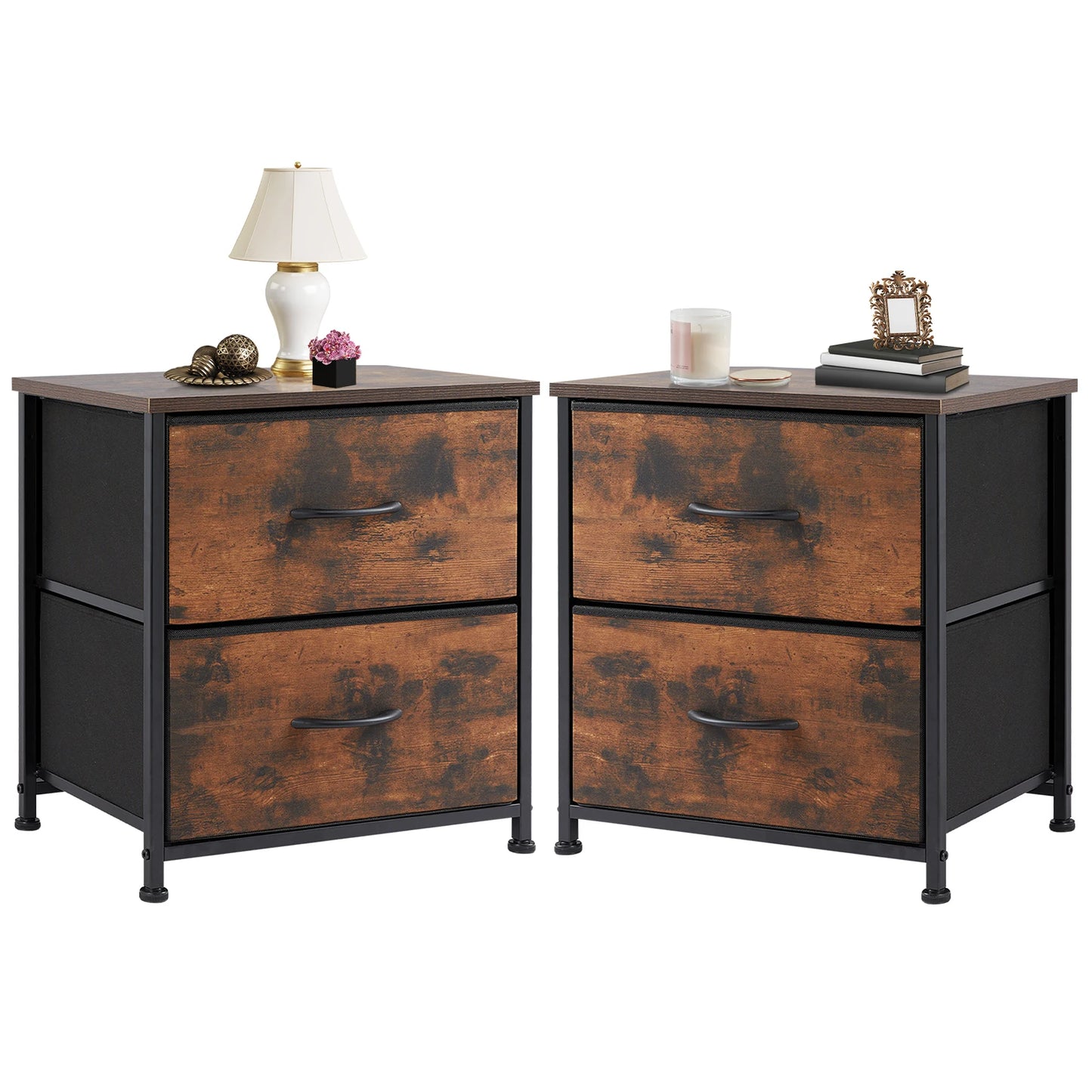 Nightstand  Storage  For Bedroom with 2 Fabric Drawers JHK