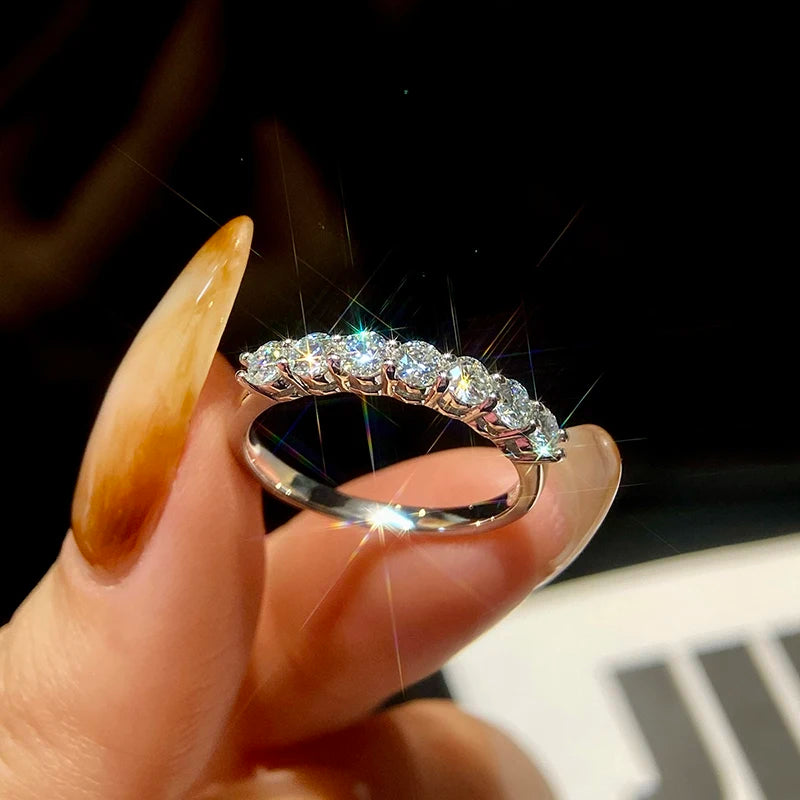 Moissanite Ring 925 Sterling Silver Diamond Eternity Band Engagement Wedding Rings for Women Luxury Quality Jewelry