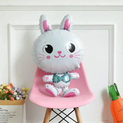 Easter Bunny & Chick Foil Balloon – Cute Standing Rabbit, Egg & Carrot Helium Balloon for Kids’ Party Decor