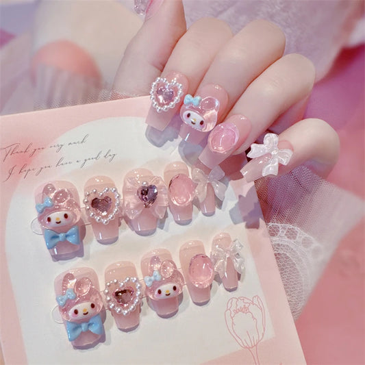 Sanrio My Melody Fake Press on Nails with Charms