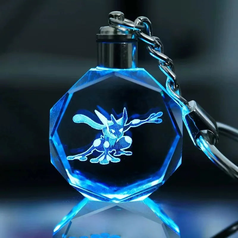 Pokemon Cartoons Anime Figure Pikachu Charizard Mewtwo Eevee Crystal  Collection Luminous Keychain Pendant Model  Kids Toy Gift