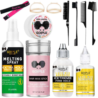 Melting Spray for Lace Front Invisible Wig Glue Waterproof Bond Adhesive Remover Edge Control Gel Wax Stick Wig Caps Styling Kit