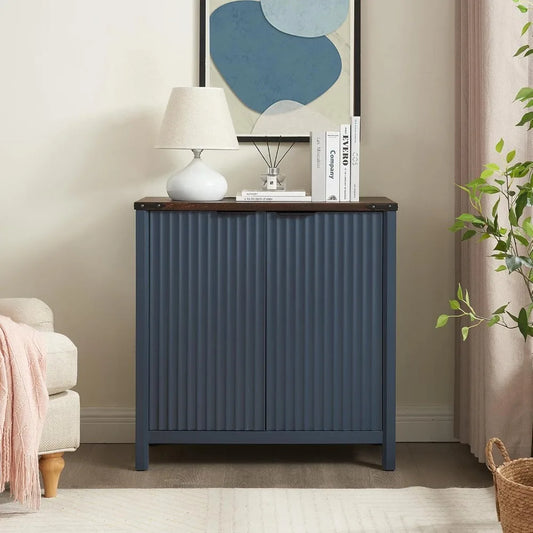 32 Fluted Sideboard Storage Cabinet Buffet - 7-Level Adjustable Shelves, Modern Farmhouse Rustic Chic Multi-Functional Organizer
