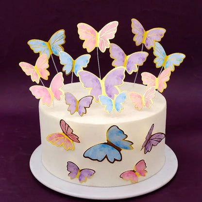 Butterfly Cake Topper Flower Happy Birthday Wedding Anniversary Cupcake Toppers Decoration Kids Girl Party Diy Baking Supplies