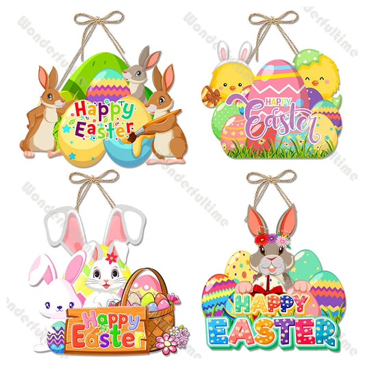 Happy Easter Bunny Door Hanger Easter Welcome Sign Front Door Wreath Personalized Wall Hanging Easter Door Sign DIY Spring Decor