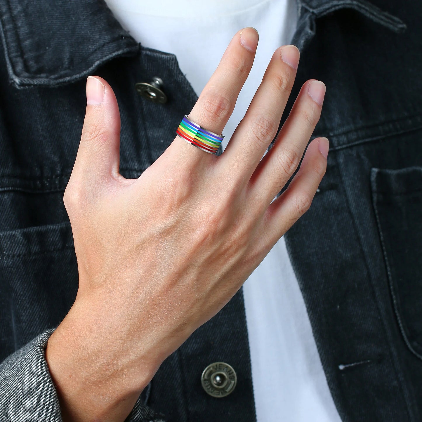 Pride Parade Lesbian Gay LGBT Pride Ring, Bisexual Non-binary Pride Multicolor Rainbow Ring, Love Promise Wedding Jewelry