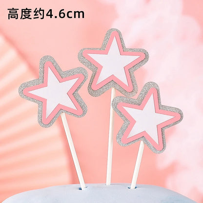 Princess Cake Topper Beautiful Girl with Bow Stars for Happy 1st Birthday Party Cake Decoration Baby Shower Party Supplies