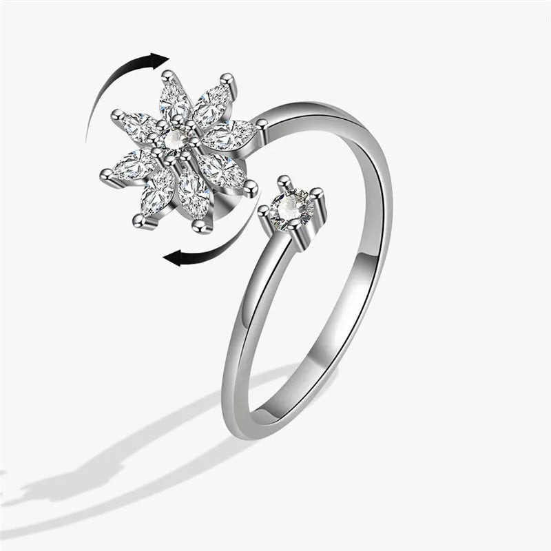 Fashion Beads Anxiety Fidget Spinner Rings Korea Crystal Butterfly Flower Star Moon Ring Anti Stress Jewelry Gift