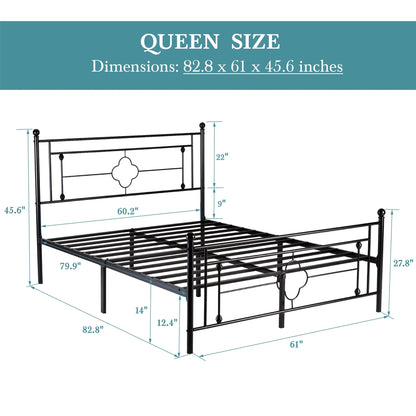 HOOMIC 14" Metal Platform Bed Frame – Vintage Victorian Wrought Iron Headboard & Footboard