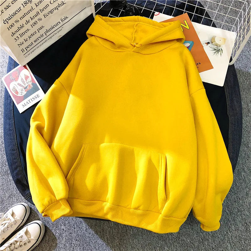 Solid Hoodie Comfortable Stretch Sweatshirts Loose Pocket Female Pullovers