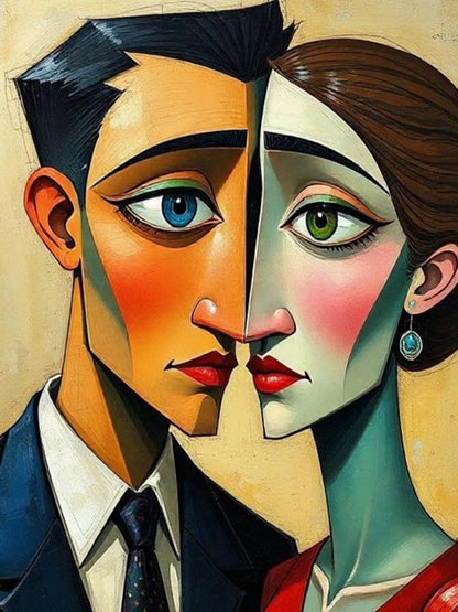 Abstract Couple Portrait 5D Diamond Painting – DIY Rhinestone Diamond Embroidery Art for Home Décor & Gifting