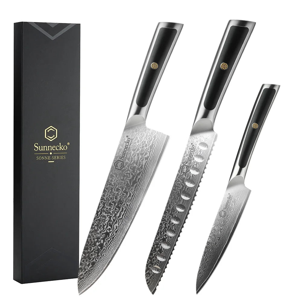 Sunnecko Damascus Chef Knife Set – 1–7 PCS High Carbon VG10 Steel Ultra‑Sharp Kitchen Knives