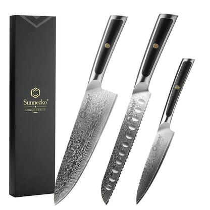 Sunnecko Damascus Chef Knife Set – 1–7 PCS High Carbon VG10 Steel Ultra‑Sharp Kitchen Knives