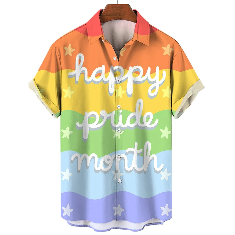 Hawaiian Men's Shirts Happy Pride Month Rainbow Design Summer Trends Casual Streetwear Men's Clothing Men's Short Sleeve Shirts