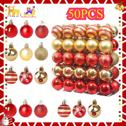 50pcs Christmas Ornaments Set - Shiny Red & Golden Decor Balls with 9 Unique Styles Perfect for Party Decorations