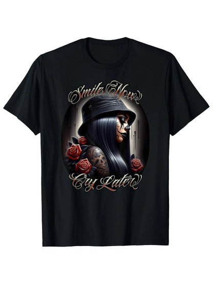 Men's Smile Now Cry Later T-Shirt - Cotton Chicano Design,