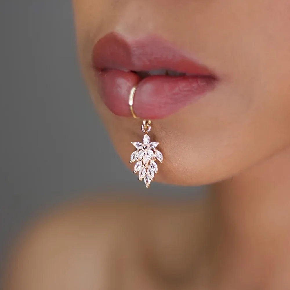 Stonefans Crystal Dangle Lip Ring Clip Fake Piercing Jewerly Hip Hop Geometric Lip Cuff Jewelry Non Pierced Accessories Women