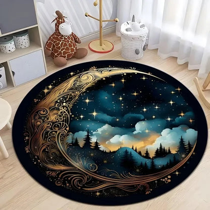 Astrology Moon Stars  Print Round Area Rugs Home Carpet Non Slip Washable Rug Kitchen Living Room Bedroom Dining Room Floor Mat