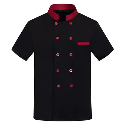 Kitchen Chef Uniform Bakery Food Service Cook Mesh Back Stand Collar Short Sleeve Shirt Breathable Double Breasted Chef Clothes