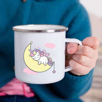 Cartoon Unicorn Enamel Mug – Creative Kids Drinkware for Water, Juice, Milk & Birthday Gifts