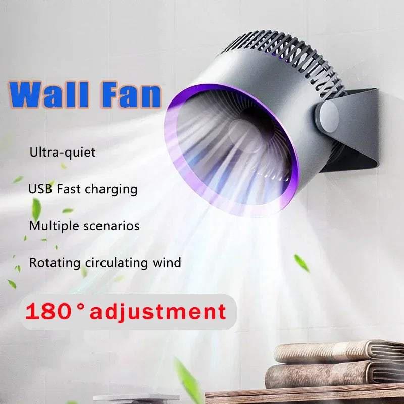 Cordless Electric Fan USB 10000mAh Wireless Portable Rechargeable Air Circulator Fan Desktop Wall Ceiling Air Cooler