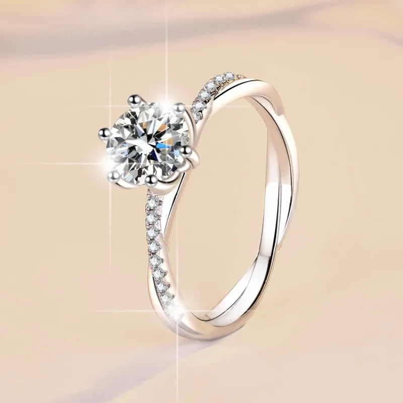 D Colour Moissanite S925 Sterling Silver 1CT Brilliant Diamond Ring Delicate Birthday Wedding Gift Women Band Fine Jewelry