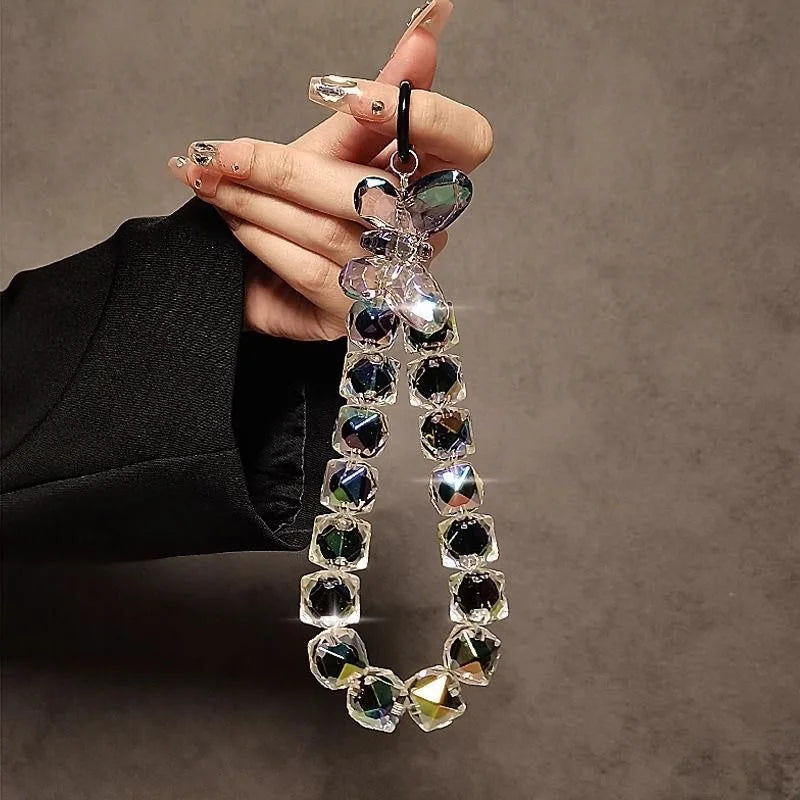 Shinning Bracelet Crystal Acrylic Butterfly Phone Charms Hanging Wrist Strap Mobile Phone Lanyard