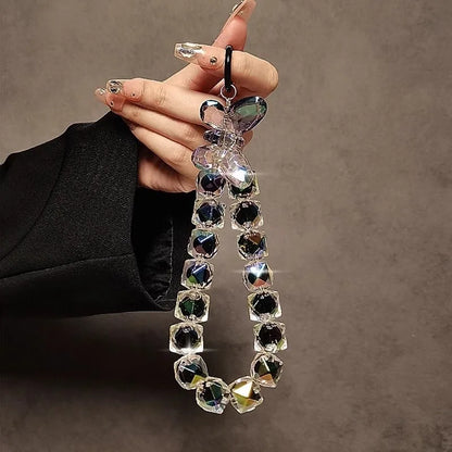 Shinning Bracelet Crystal Acrylic Butterfly Phone Charms Hanging Wrist Strap Mobile Phone Lanyard