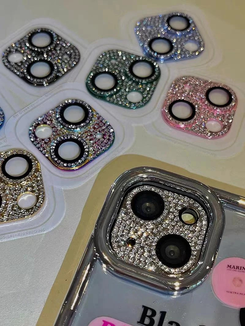 Luxury Camera Lens Film for IPhone 12/ 13/14 /15 Pro Max Mini 14 Plus Metal Glitter Diamond