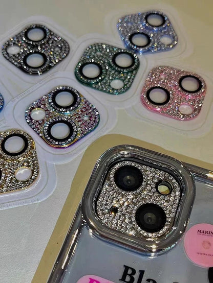 Luxury Camera Lens Film for IPhone 12/ 13/14 /15 Pro Max Mini 14 Plus Metal Glitter Diamond