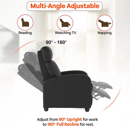 Black Leather Massage Recliner Chair with Lumbar Support & Adjustable Backrest