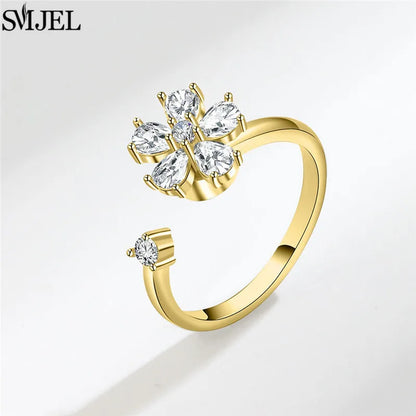 Korean Fashion Daisy Spinner Fidget Ring Multiple Style Sunflower Rose Snowflake Rotate Freely Anti Stress Anxiety Rings Wedding