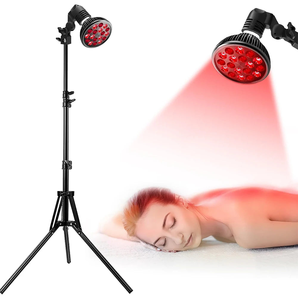 E27 LED Red 54W Light Therapy Lamp 660nm & 850nm Infrared Bulb with Floor Stand for Skin Care Pain Relief 360° Adjustable