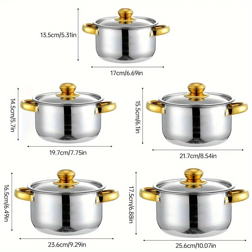 5‑Piece Golden Stainless Steel Cookware Set – Non‑Stick, Multi‑Purpose