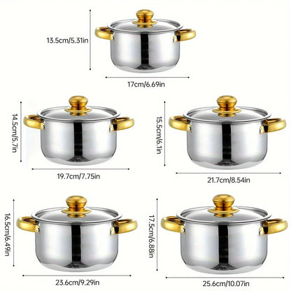 5‑Piece Golden Stainless Steel Cookware Set – Non‑Stick, Multi‑Purpose