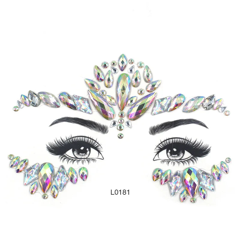 3D Sexy Face Tattoo Crystal Stickers Temporary Tattoos Glitter Fake Tattoo Rhinestones Masquerade Women Party Face Jewels Tattoo