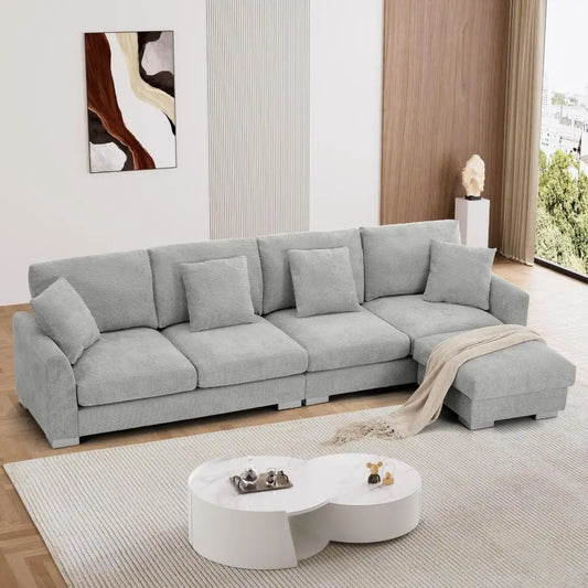 Oversized L Shaped Sectional Sofa Couch, 113" Comfy Chenille Upholstered 5 Seat Modular Sofa Set with Convertible Ottoman