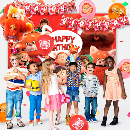 Turning Red Party Supplies – 113‑Piece Decoration Set (Plates, Tablecloth, Balloons & More)