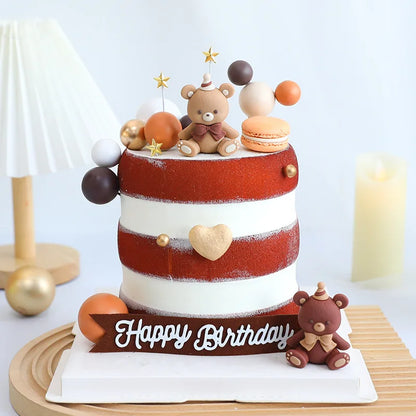 Cute Bear Ornament Cake Topper Pink Blue Cartoon Bear Soft Rubber Doll Boy Girl First Birthday Party Cake Decoration Baby Shower
