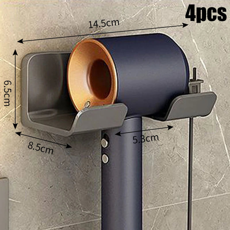 Wall mounted non perforated hair dryer storage rack